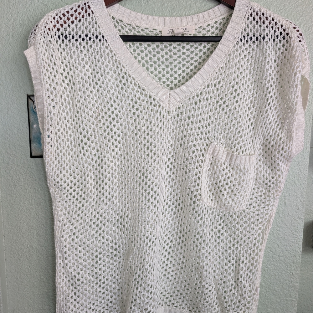 White Mesh Short Sleeve Top
